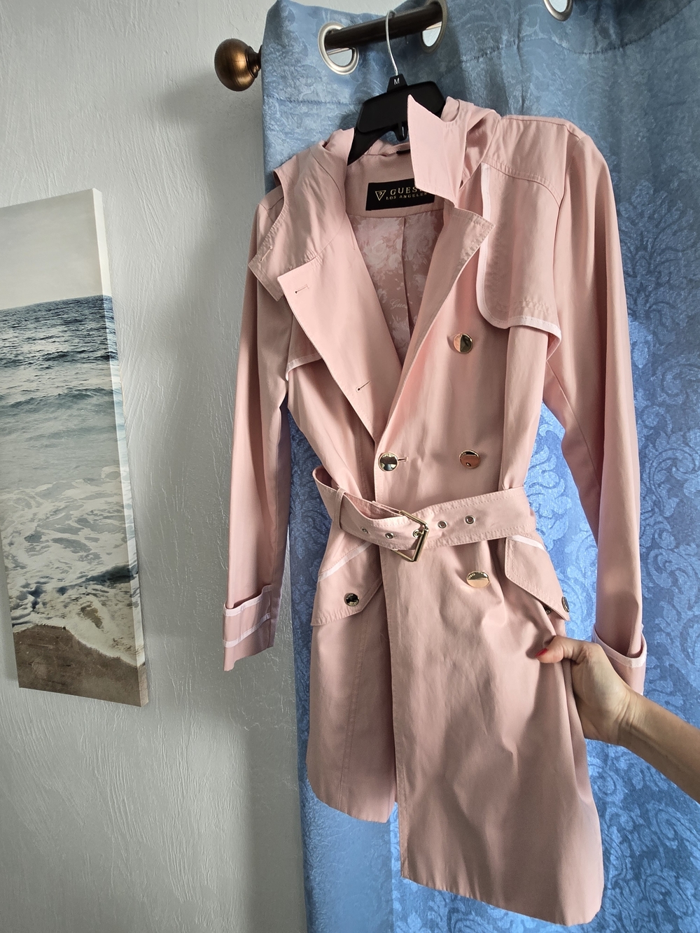 GUESS Vintage Women's Pink Trench Coat with Belt